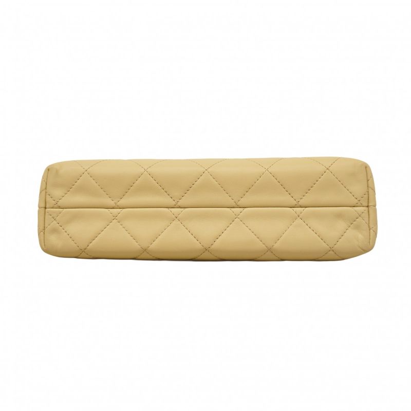 Chanel Shoulder Bag Big Matelasse Leather Beige Silver Hardware Women's