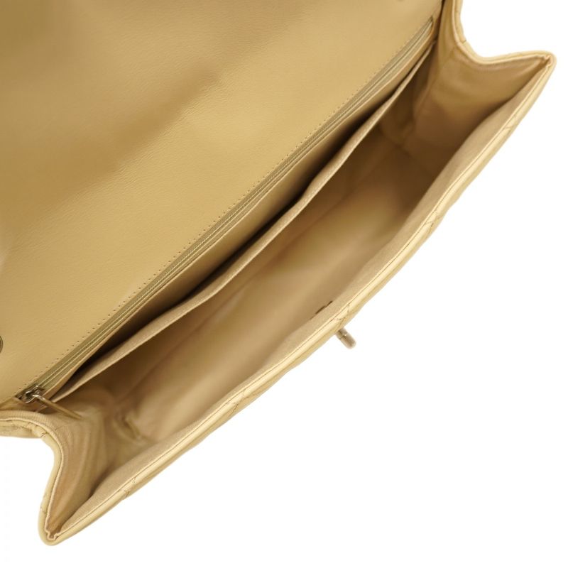 Chanel Shoulder Bag Big Matelasse Leather Beige Silver Hardware Women's