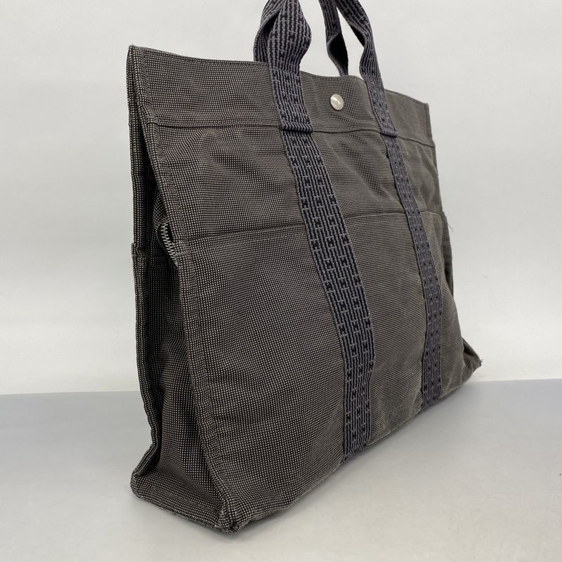 Hermes Tote Bag Her Line MM Canvas Gray Silver Hardware Women