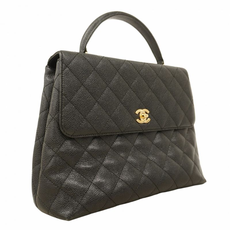 Chanel Handbag Matelasse Caviar Skin Black Gold Hardware Women's