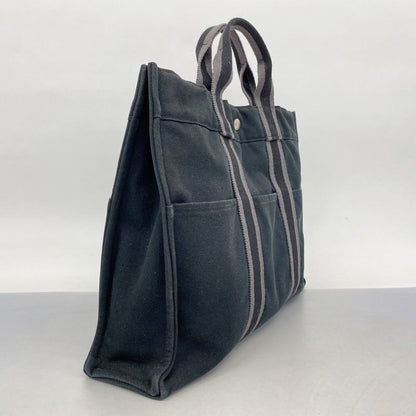 Hermes Tote Bag Fourre Tout MM Canvas Black Silver Hardware Ladies