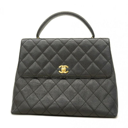Chanel Handbag Matelasse Caviar Skin Black Gold Hardware Women's