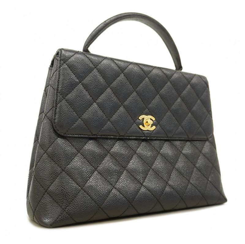 Chanel Handbag Matelasse Caviar Skin Black Gold Hardware Women's
