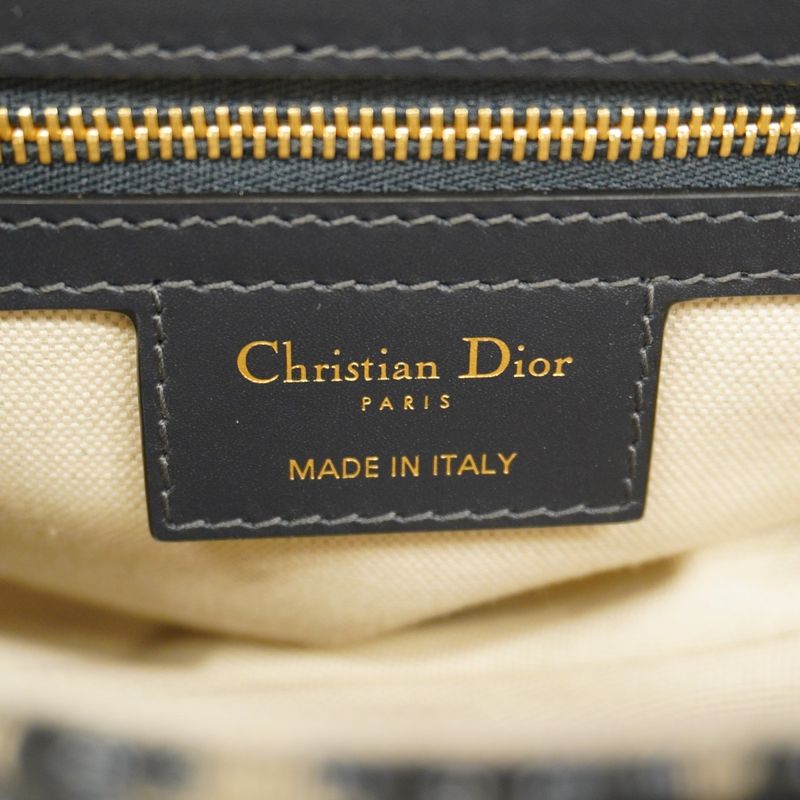 Christian Dior Handbag Trotter Oblique Saddle Canvas Navy Gold Hardware Women's