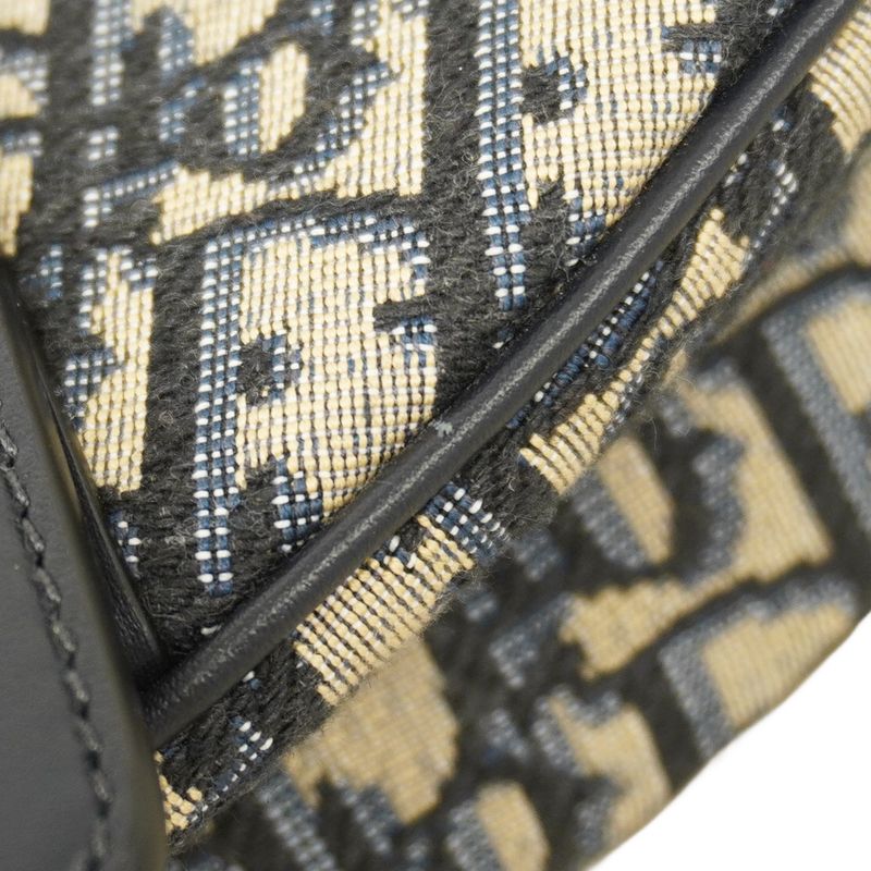 Christian Dior Handbag Trotter Oblique Saddle Canvas Navy Gold Hardware Women's