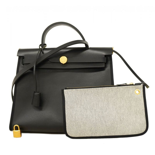 Hermes Handbag Herbag Her Bag Zip PM Toile Ash Berlinne Vash Hunter Black Gold