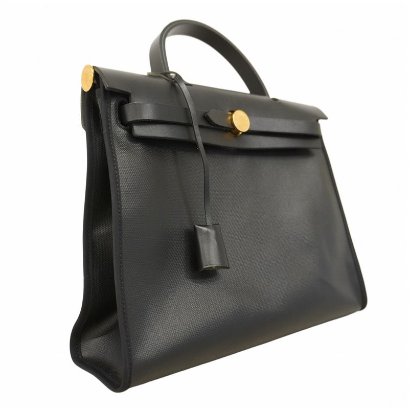 Hermes Handbag Herbag Her Bag Zip PM Toile Ash Berlinne Vash Hunter Black Gold