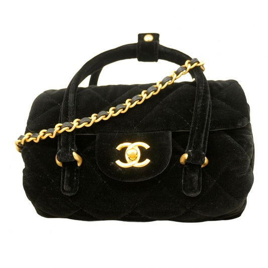 Chanel Handbag Matelasse Velor Black Gold Hardware 2way Bag Ladies
