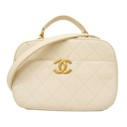 Chanel Handbag Matelasse Caviar Skin White Gold Hardware 2way Bag Ladies
