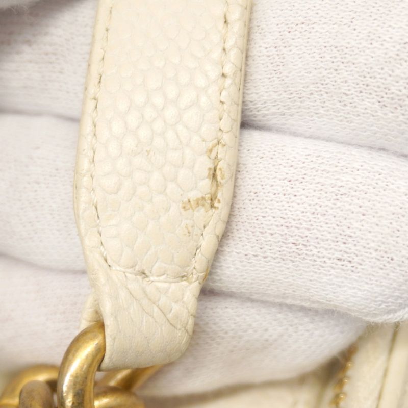 Chanel Handbag Matelasse Caviar Skin White Gold Hardware 2way Bag Ladies