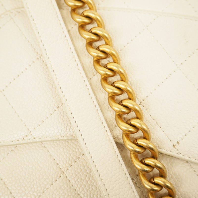 Chanel Handbag Matelasse Caviar Skin White Gold Hardware 2way Bag Ladies