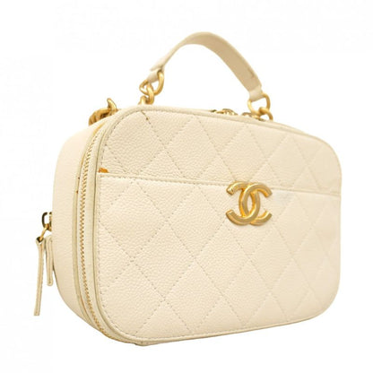 Chanel Handbag Matelasse Caviar Skin White Gold Hardware 2way Bag Ladies