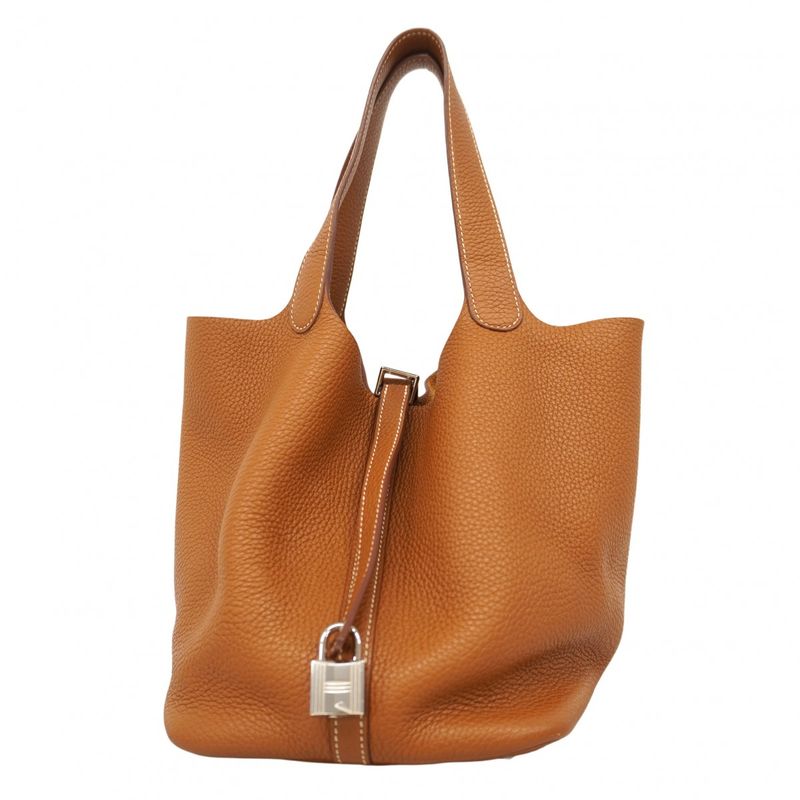 Hermes Handbag Picotan Lock MM Taurillon Clemence Gold Silver Hardware X