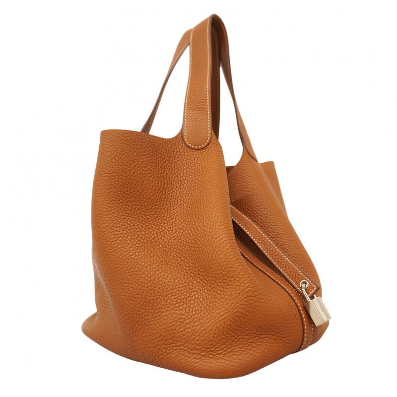 Hermes Handbag Picotan Lock MM Taurillon Clemence Gold Silver Hardware X