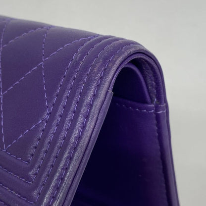 Chanel Trifold Wallet Boy Chanel Lambskin Purple Gold Hardware Women's