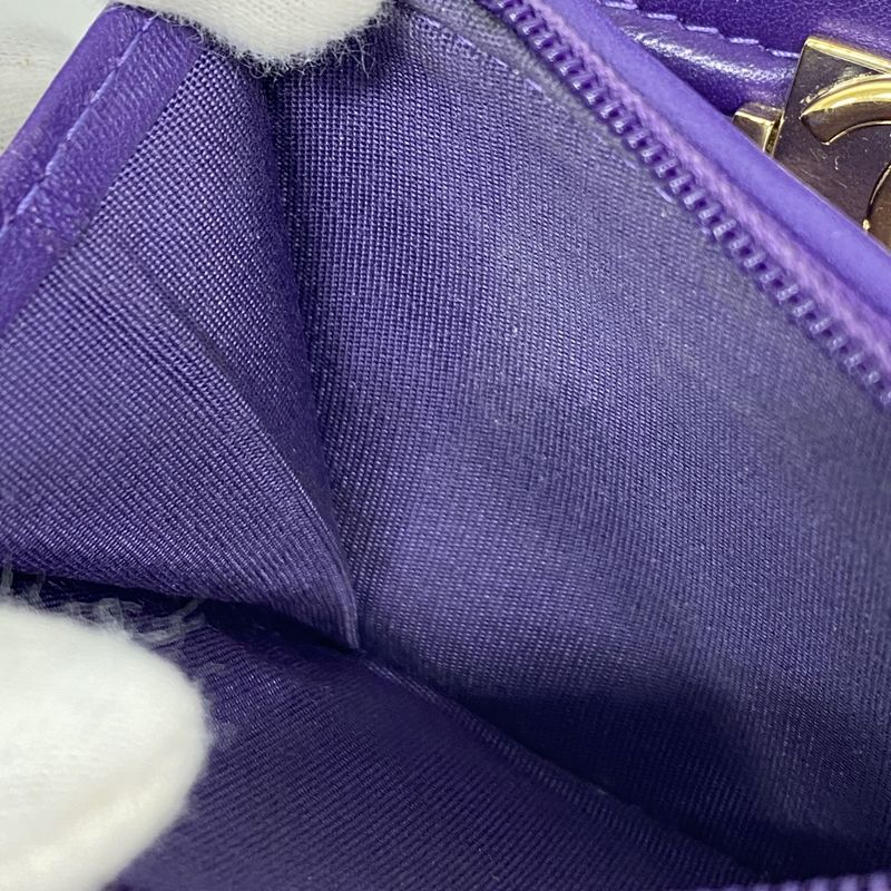 Chanel Trifold Wallet Boy Chanel Lambskin Purple Gold Hardware Women's