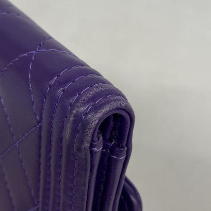 Chanel Trifold Wallet Boy Chanel Lambskin Purple Gold Hardware Women's