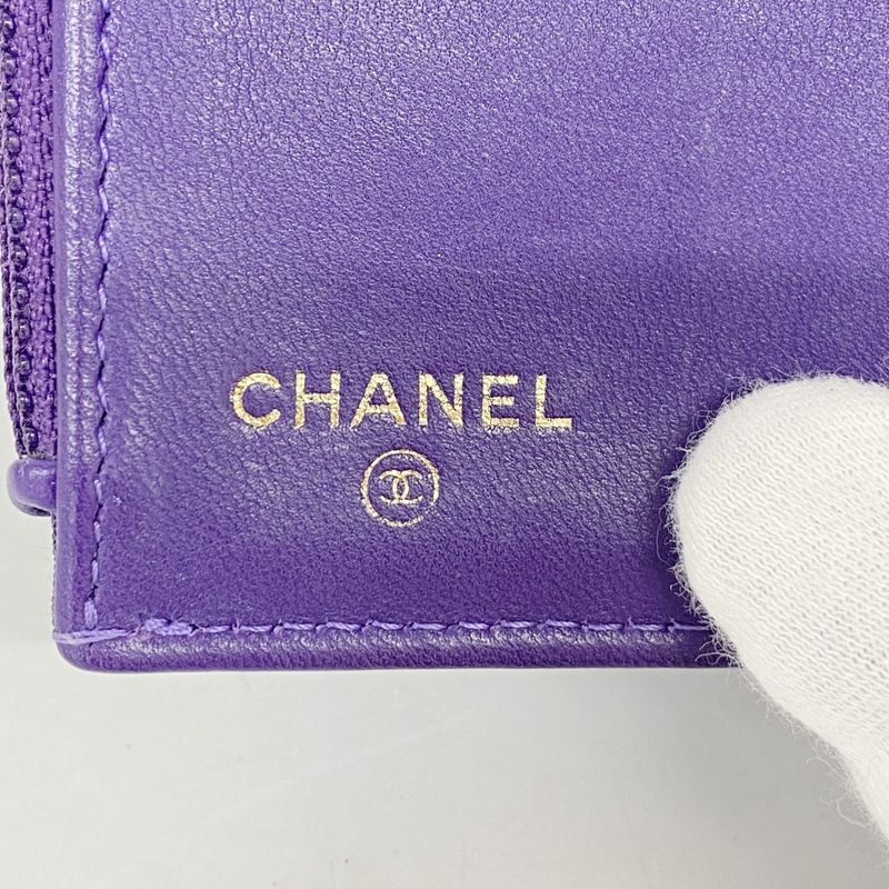Chanel Trifold Wallet Boy Chanel Lambskin Purple Gold Hardware Women's