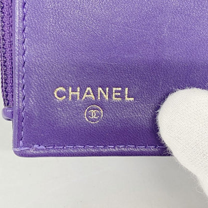 Chanel Trifold Wallet Boy Chanel Lambskin Purple Gold Hardware Women's