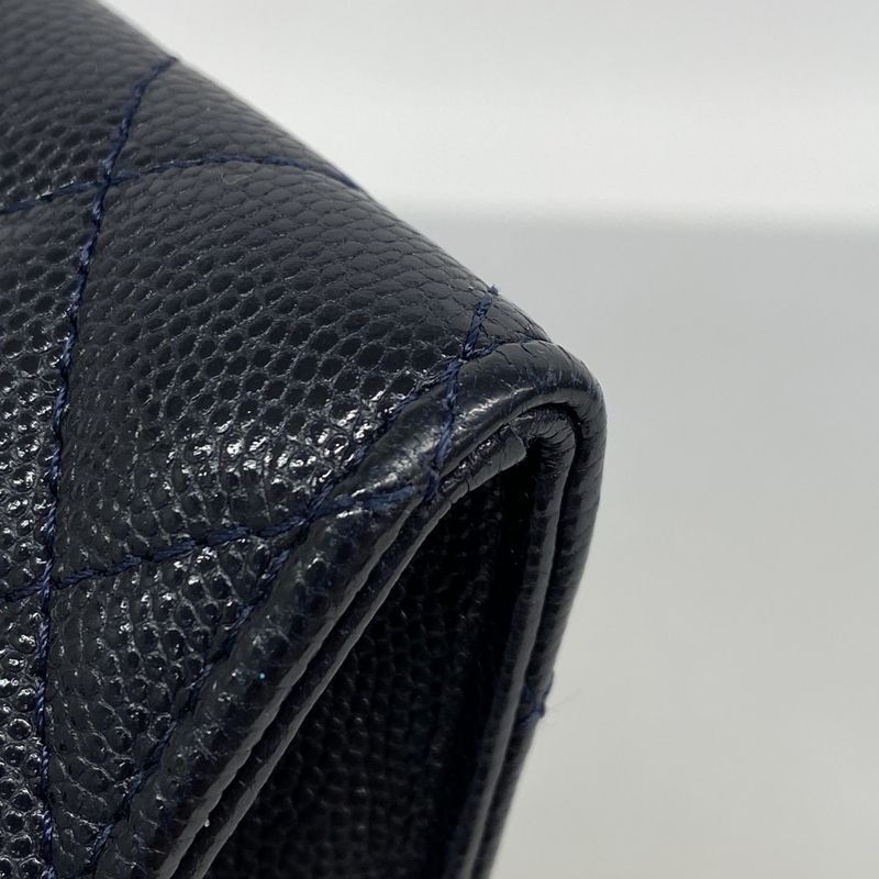 Chanel Card Case Matelasse Caviar Skin Navy Gold Hardware Women's