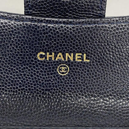 Chanel Card Case Matelasse Caviar Skin Navy Gold Hardware Women's