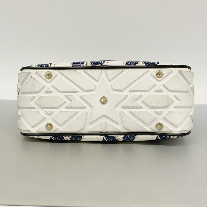 Christian Dior Handbag Vibe Leather White Navy Chien Pangold Hardware Ladies