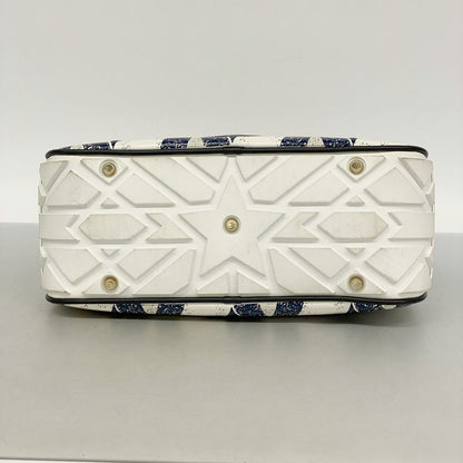 Christian Dior Handbag Vibe Leather White Navy Chien Pangold Hardware Ladies