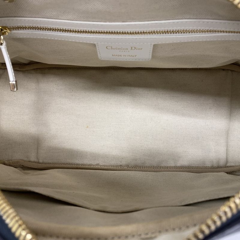 Christian Dior Handbag Vibe Leather White Navy Chien Pangold Hardware Ladies