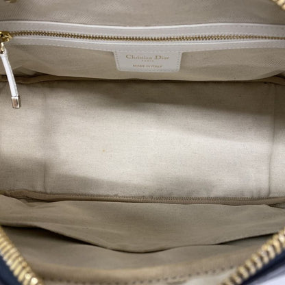 Christian Dior Handbag Vibe Leather White Navy Chien Pangold Hardware Ladies