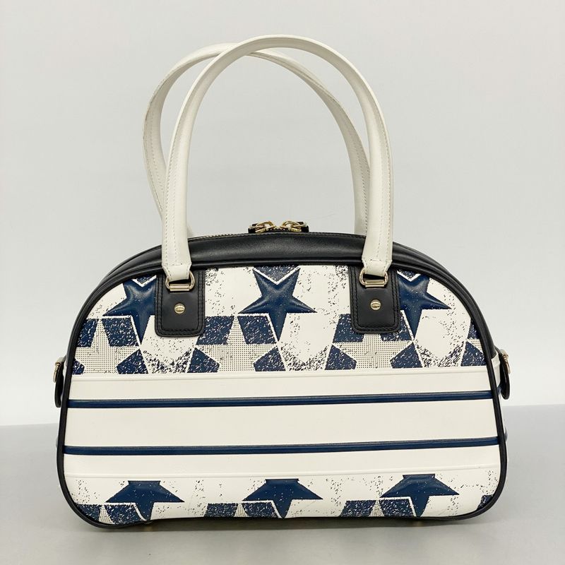 Christian Dior Handbag Vibe Leather White Navy Chien Pangold Hardware Ladies