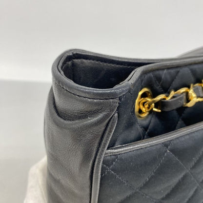 Chanel Tote Bag Matelasse Lambskin Satin Black Gold Hardware Women's