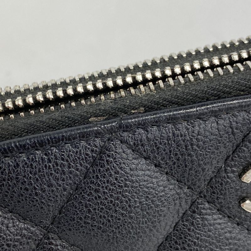 Chanel Shoulder Wallet Matelasse Caviar Skin Black Silver Hardware Women's