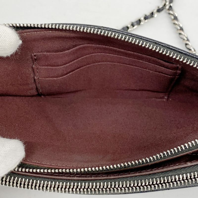 Chanel Shoulder Wallet Matelasse Caviar Skin Black Silver Hardware Women's