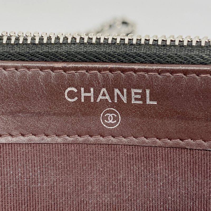 Chanel Shoulder Wallet Matelasse Caviar Skin Black Silver Hardware Women's