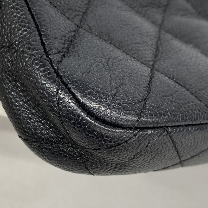 Chanel Shoulder Wallet Matelasse Caviar Skin Black Silver Hardware Women's