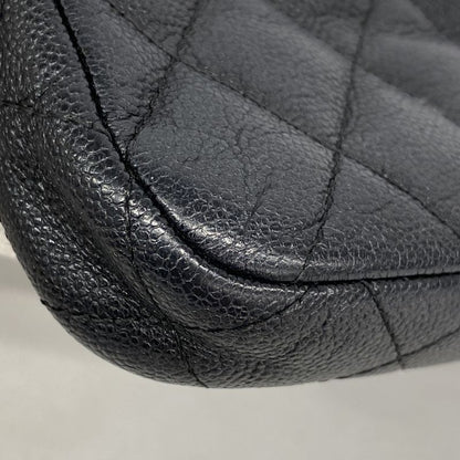 Chanel Shoulder Wallet Matelasse Caviar Skin Black Silver Hardware Women's