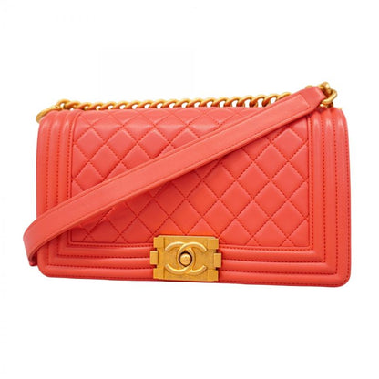 Chanel Shoulder Bag Boy Chanel Lambskin Pink Gold Hardware Women's