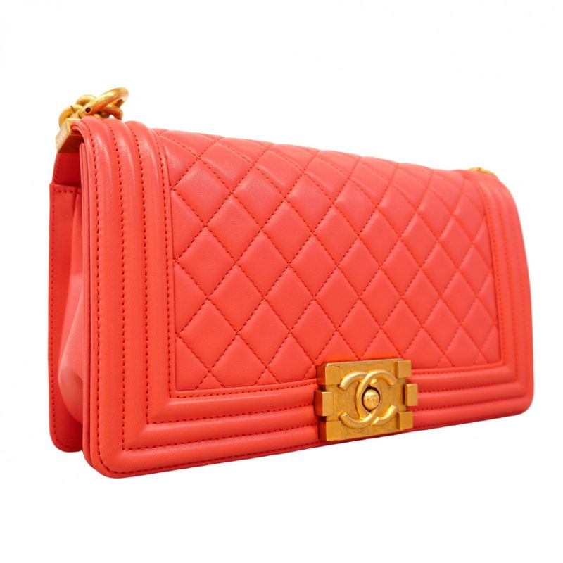 Chanel Shoulder Bag Boy Chanel Lambskin Pink Gold Hardware Women's