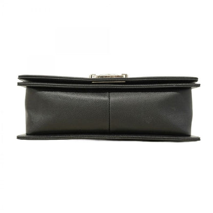 Chanel Shoulder Bag Boy Chanel Caviar Skin Black Silver Hardware Women's