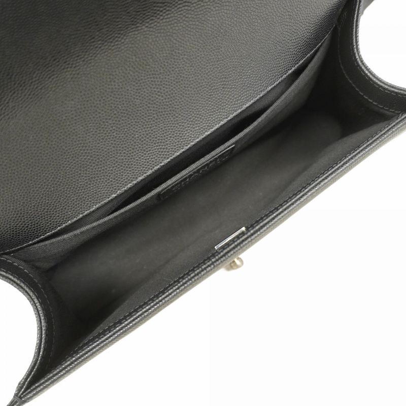 Chanel Shoulder Bag Boy Chanel Caviar Skin Black Silver Hardware Women's
