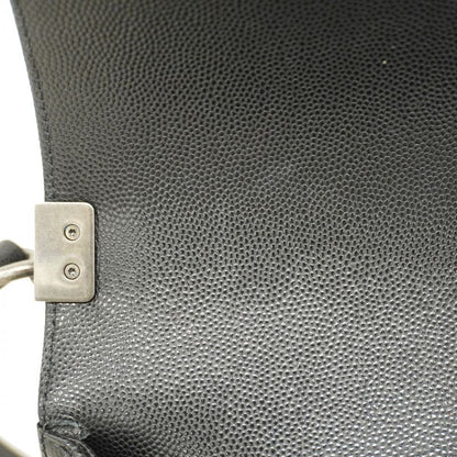 Chanel Shoulder Bag Boy Chanel Caviar Skin Black Silver Hardware Women's