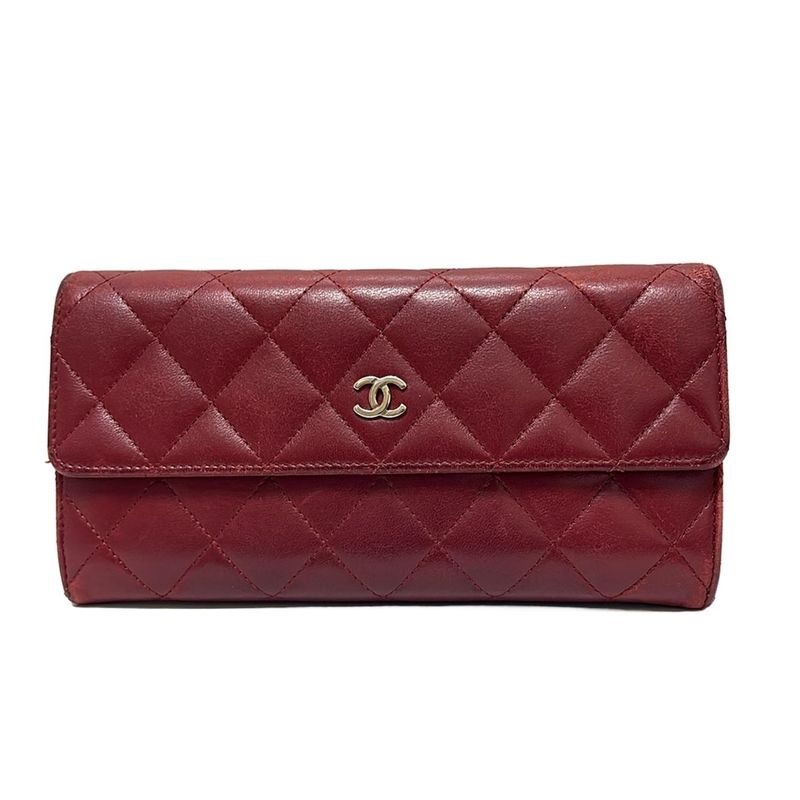 Chanel Long Wallet Matelasse Bordeaux Silver Hardware Lambskin