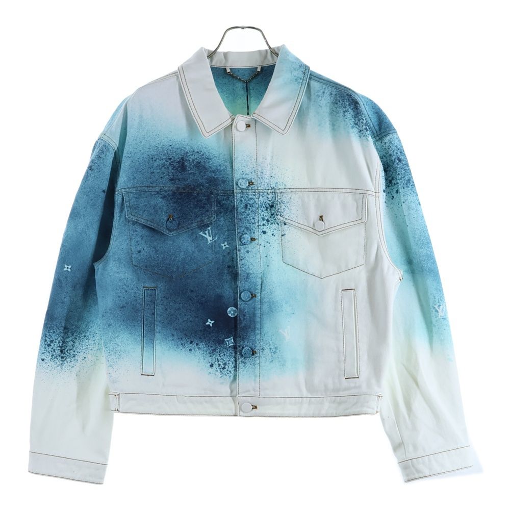 Louis Vuitton 23ss Spray Monogram Denim Trucker Jacket White/blue Rm231m U14