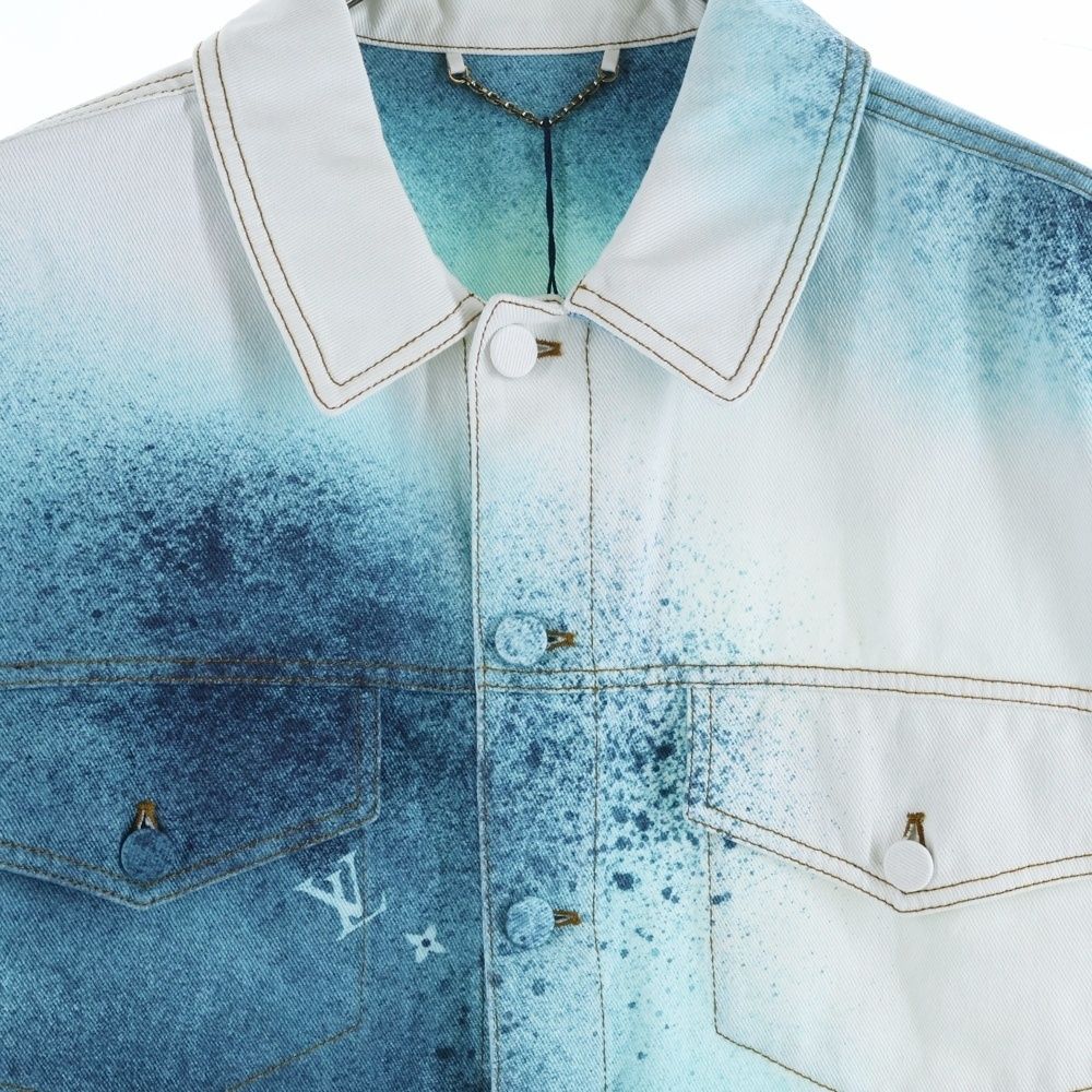 Louis Vuitton 23ss Spray Monogram Denim Trucker Jacket White/blue Rm231m U14