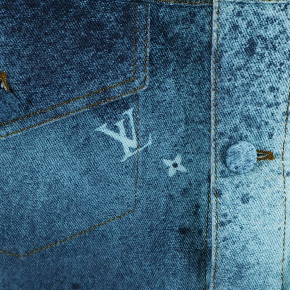 Louis Vuitton 23ss Spray Monogram Denim Trucker Jacket White/blue Rm231m U14