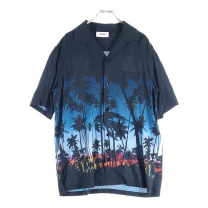 Celine Sunset Print Loose Haw Aiian Short Sleeve Shirt Rayon Black/blue