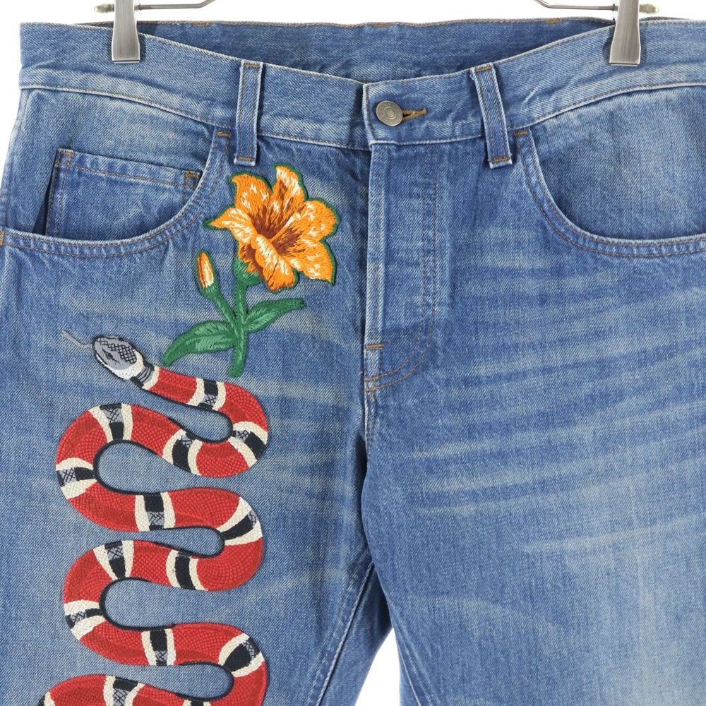 Gucci 17aw Snake Embroidery Denim Pant Snake Embroidery Denim Pants Embroidery