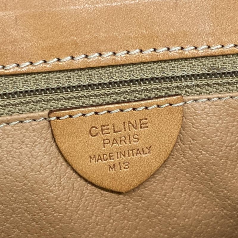 Celine Handbag Macadam Pattern Dark Brown X Brown Leather