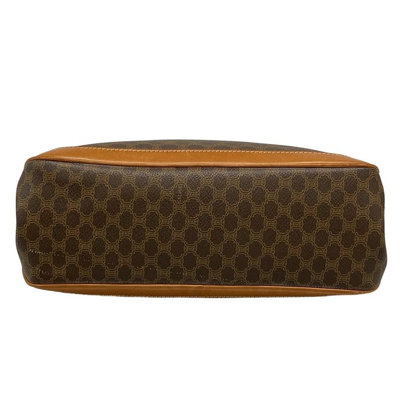 Celine Handbag Macadam Pattern Dark Brown X Brown Leather