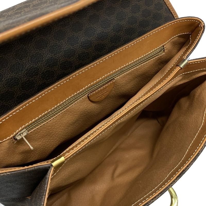 Celine Handbag Macadam Pattern Dark Brown X Brown Leather